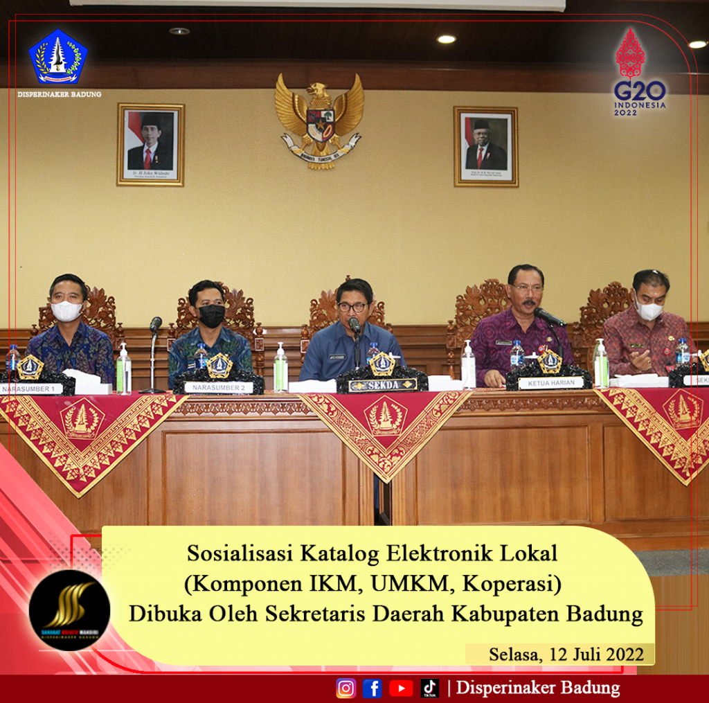 Sosialisasi Katalog Elektronik Lokal (Komponen IKM, UMKM, Koperasi) yang dibuka langsung oleh Sekretaris Daerah Kabupaten Badung